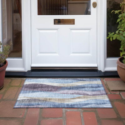 Machine Washable Indoor/Outdoor Xhevrie Denim Rug