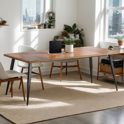 Industrial Rectangular Dining Table, Modern Kitchen Dinner Table for 6 to 8 People
