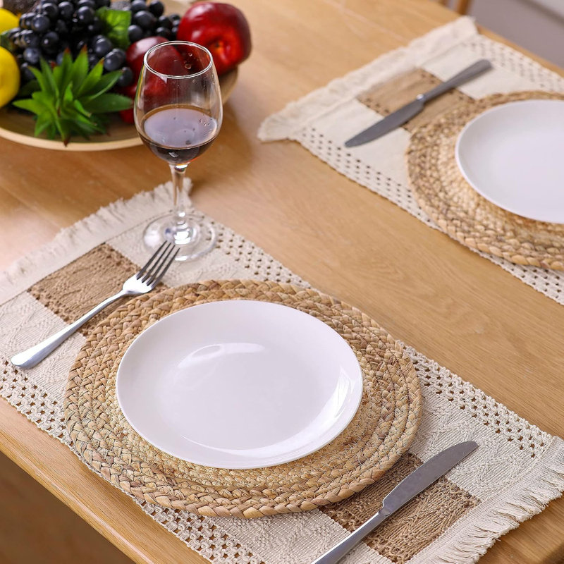Natural Woven Placemats Set of 4: Boho Round & Rectangle Table Decor
