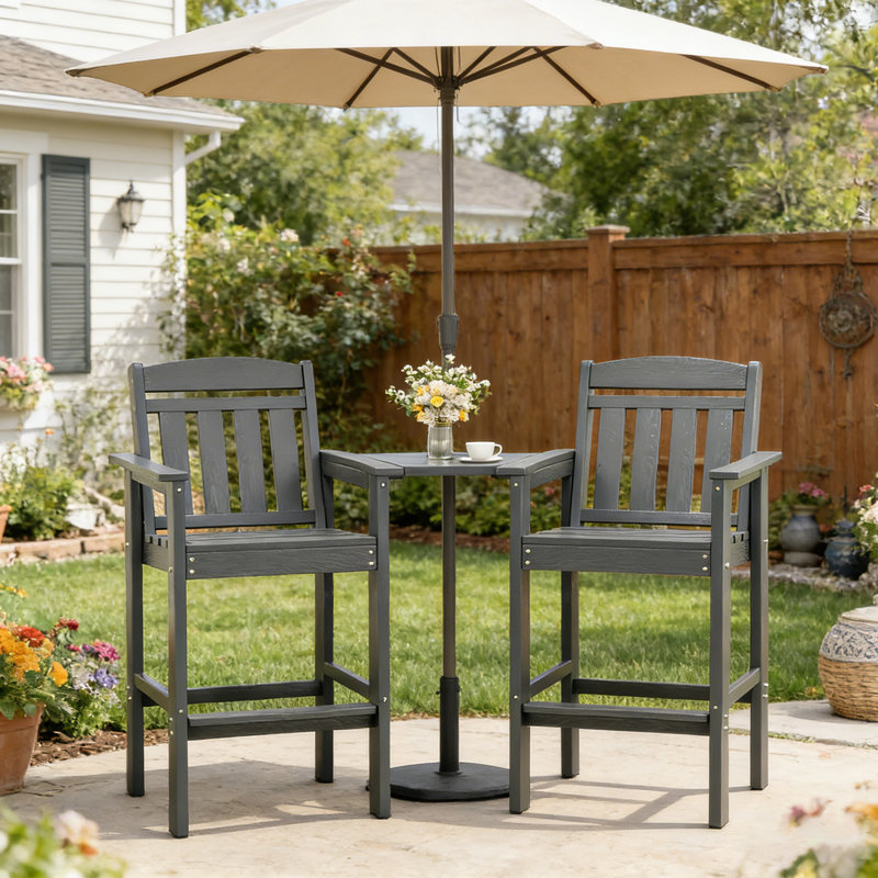 Haute qualité HDPE Adirondack Patio Tabouret de bar ensemble de chaises avec table centrale, Gris