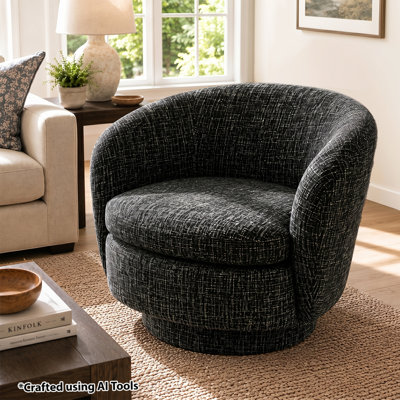 Modern 360-Degree  Chenille Swivel Barrel Accent Chair with 23" Wide Seat
