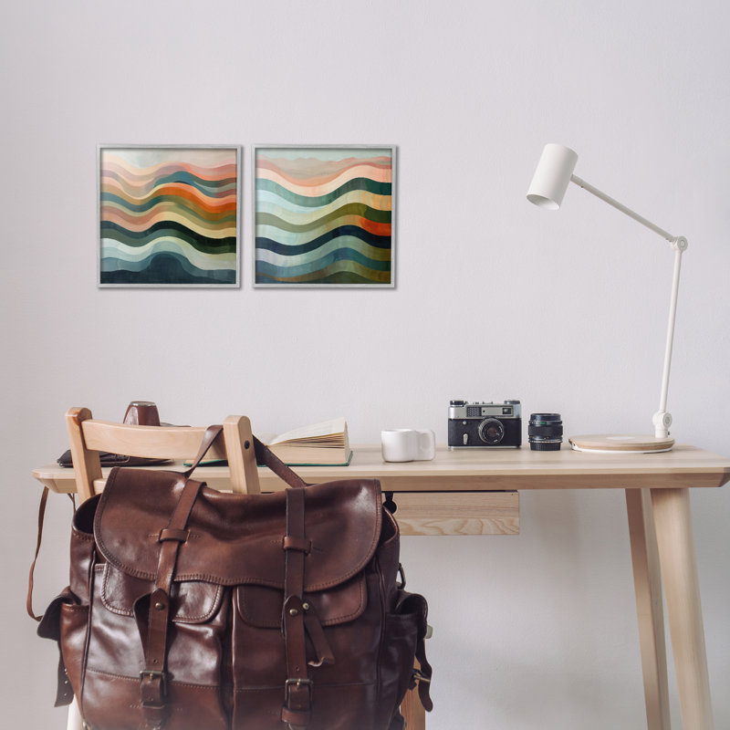 «Earth Tone Fluid Waves», ensemble de 2 giclées par Lazar Studio, Estampe numérique Farmhouse, H 12 po x l 12 po