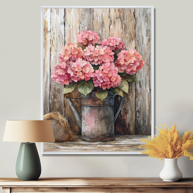 «Rustic Hydrangea Bouquet At The Barn I», art sur toile Hydrangea, Impression encadrée flottante, 20" H x 12" W, Blanc