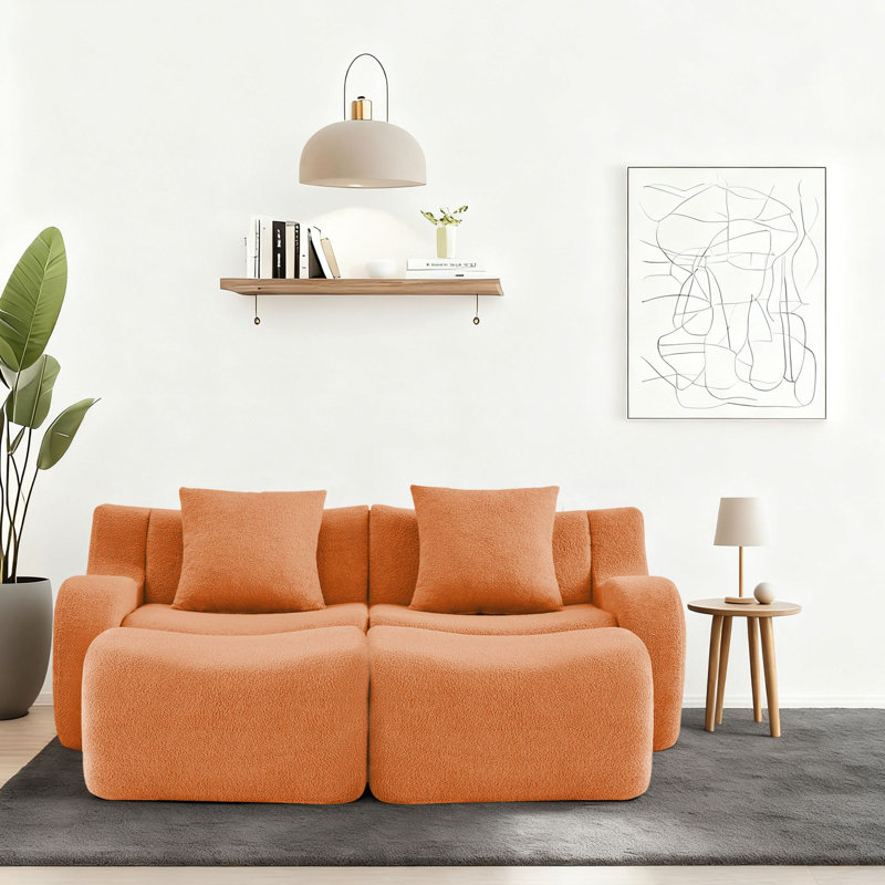 Canapé modulaire rembourré 2 places avec 2 repose-pieds Modern, H 35,43 po x l 82,73 po x P 65,73 po, Ours en peluche vert