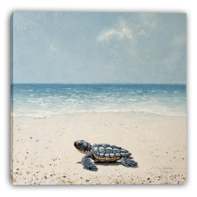 Baby Turtle on Shore Wrapped Canvas Wall Art