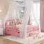 Lit plateforme en bois massif pour enfants, lit pour tout-petits avec barrières de sécurité des deux côtés et 2 tiroirs de rangement intégrés, cadre de lit en bois massif, rose, sommier non requis-375526340-375526362