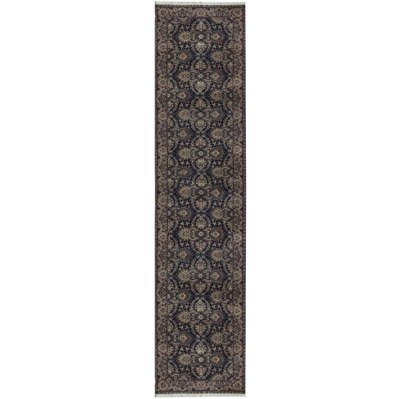 Hand-Knotted High-Quality Navy and Wine Runner