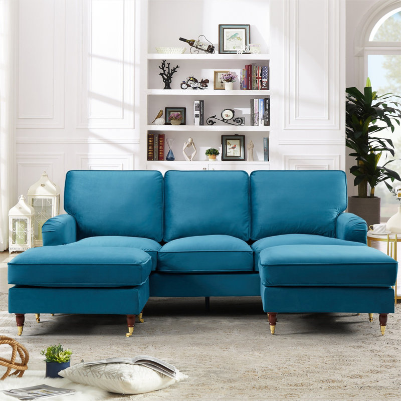 Naytahwaush 3 Seater Velvet Corner Sofa , Teal