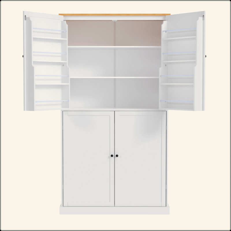 Grande armoire de rangement autoportante haute avec 2 tiroirs, 2 tablettes réglables, 8 tablettes de porte pour la cuisine, la salle à manger