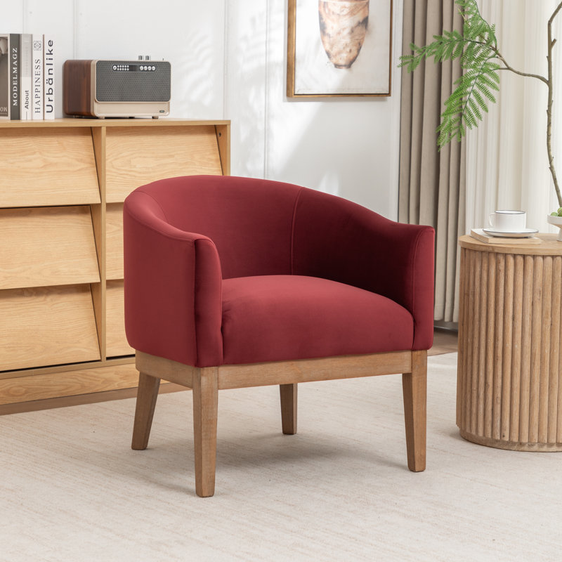 Fauteuil avec pieds en bois massif, Red