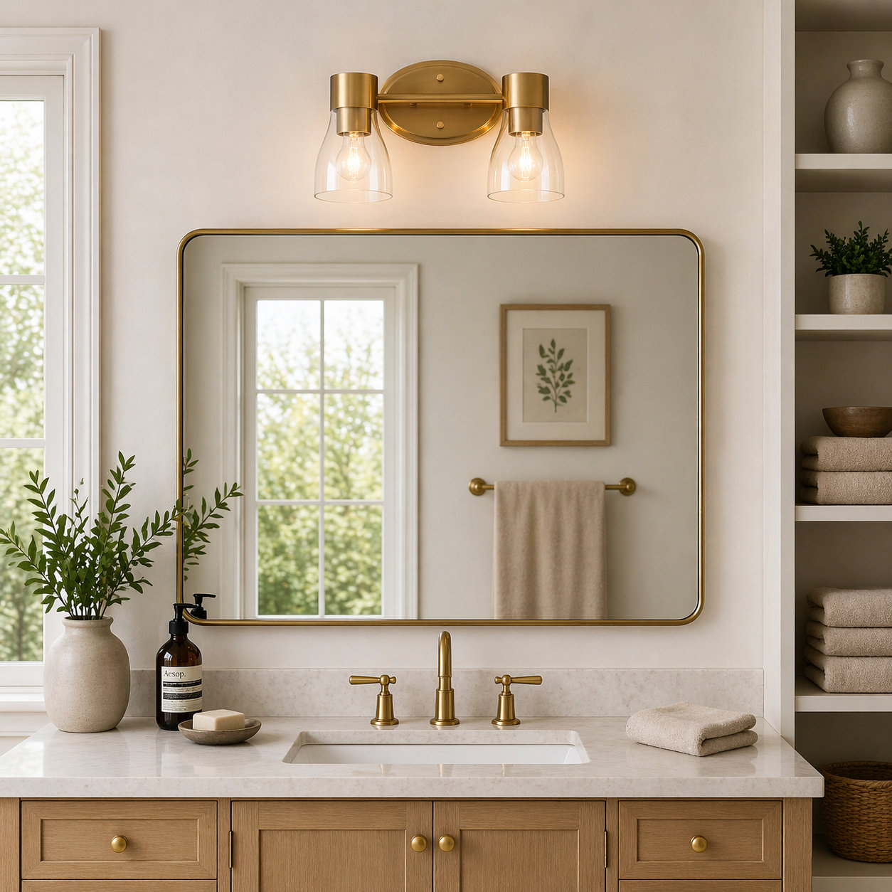 Jessa Dimmable Vanity Light, Brushed Brass, 2