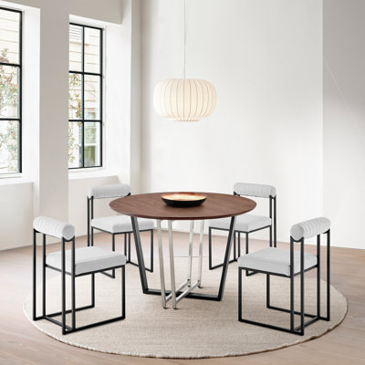 Ensemble de table de salle à manger 48 pièces en noyer avec cadre en métal et chaises rembourrées en tissu Mirjka