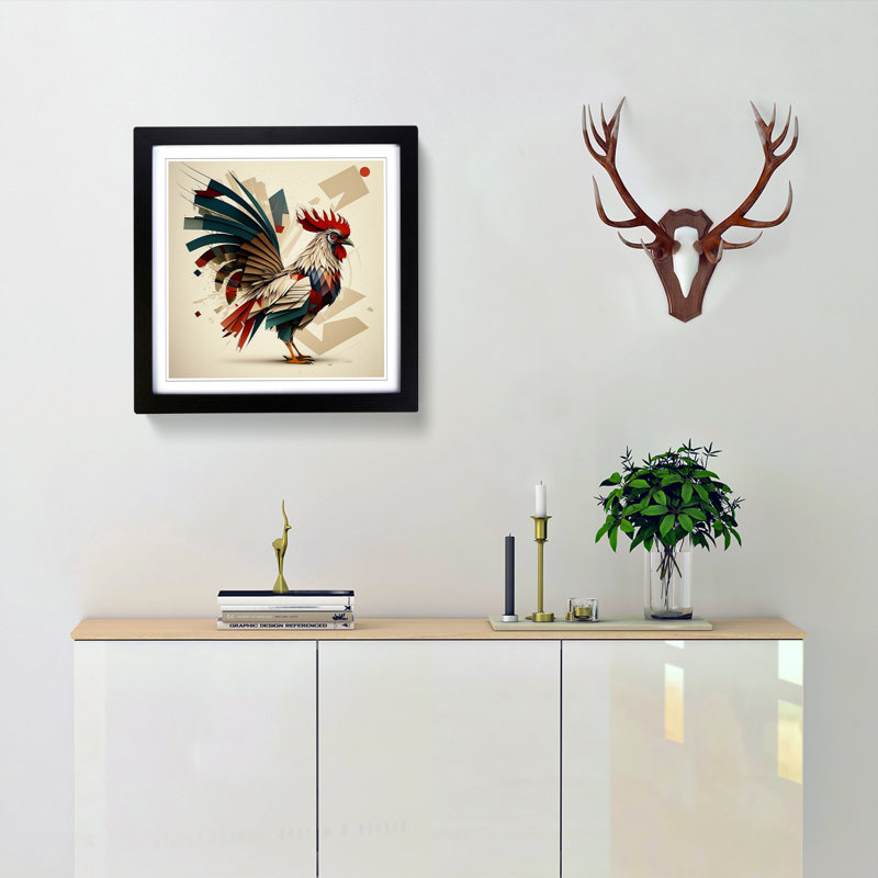 Rooster Constructivism - Single Picture Frame Print on Wood, Black