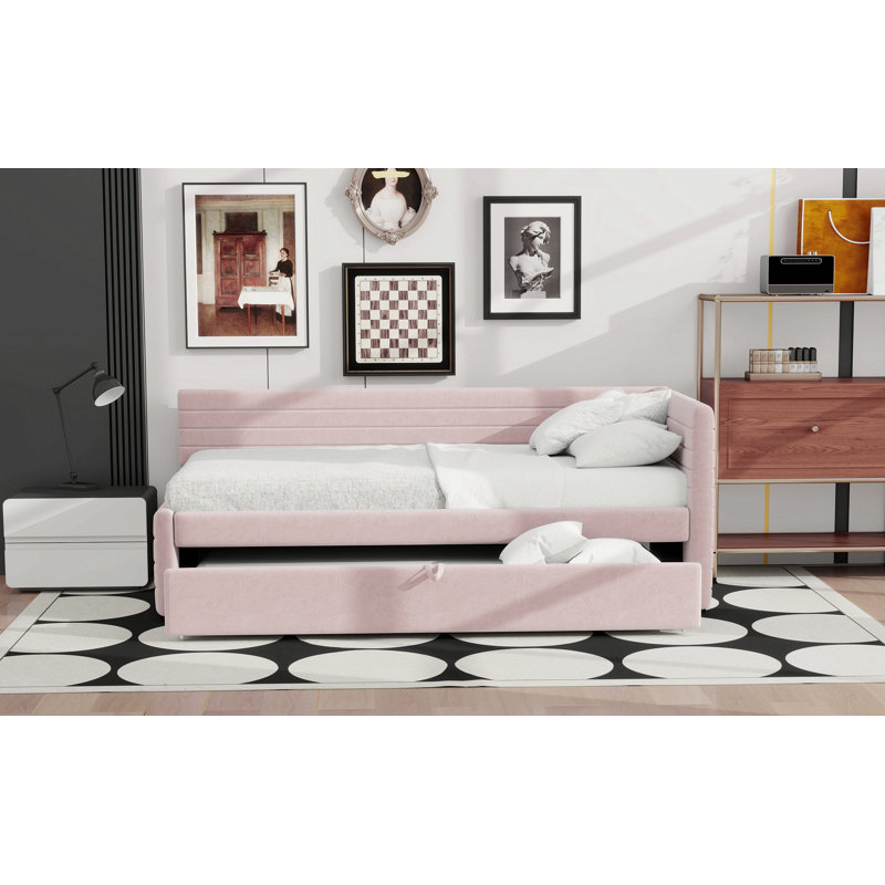Lit de jour rembourré avec couchette, Rose