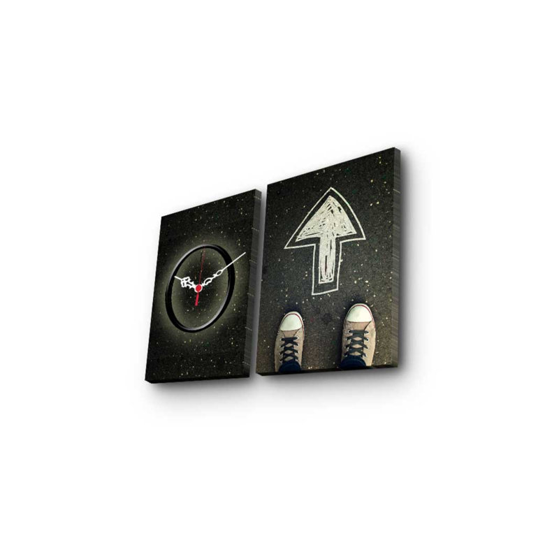 Horloge murale élégante en toile décorative (2 pièces), 23,6 x 15,0 pouces | 100% toile de suède et cadre 100% bois (épaisseur: 1,2 po) | Décoration élégante pour le salon et le bureau, design intemporel