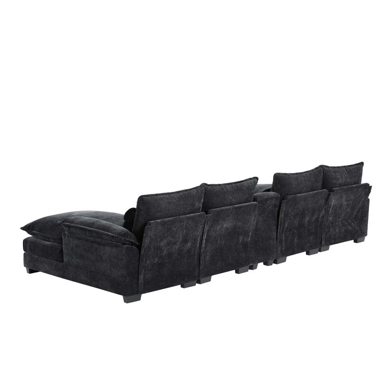 123*55"Modern U-shaped Sectional Sofa with Console,Cup Holders and USB Charger,6 Seat Upholstered Symmetrical Indoor Furniture,Comfy Chenille Cloud Couch with Chaise for Living Room,Apartment