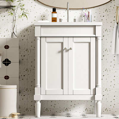 Meuble-lavabo 24 po avec lavabo supérieur, meuble de rangement moderne à 2 niveaux, meuble-lavabo simple, grandes tablettes de rangement