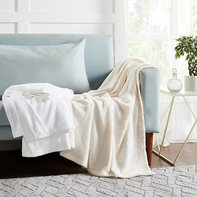 Gonzalez Plain Weave / Muslin Throw Blanket, Cream/Silver