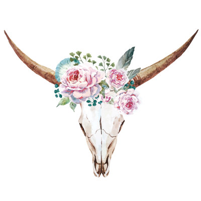 " Floral Longhorn Skull " Painting Print