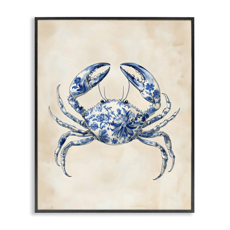 Giclée encadrée de crabe floral, design par Arlington Prints, H 14 po x l 11 po, Giclée encadrée noir minuit
