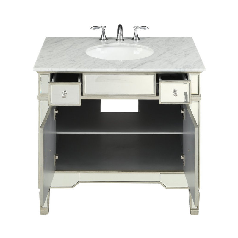 Ensemble de meuble-lavabo simple 36 po Sandstrom, Marbre de Carrare blanc