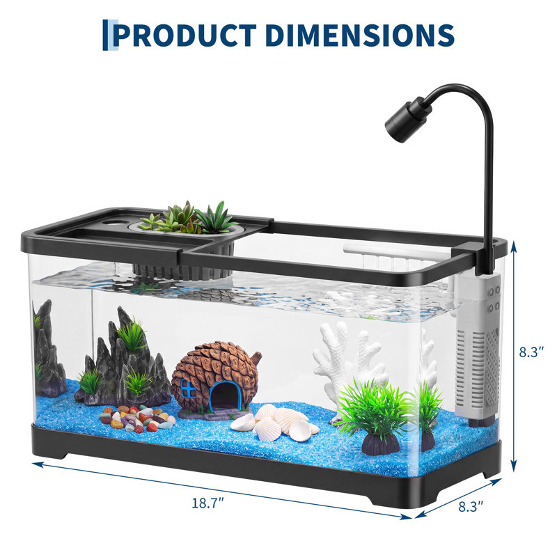 Ensemble de démarrage d'aquarium compact de 4 gallons avec lumière DEL intégrée et pompe à oxygène pour Betta, poisson rouge, crevette - installation rapide
