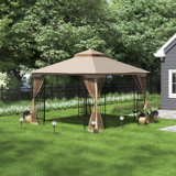 Pavillon de jardin en acier de 11 pi x 11 pi avec toile à deux étages Lakischa