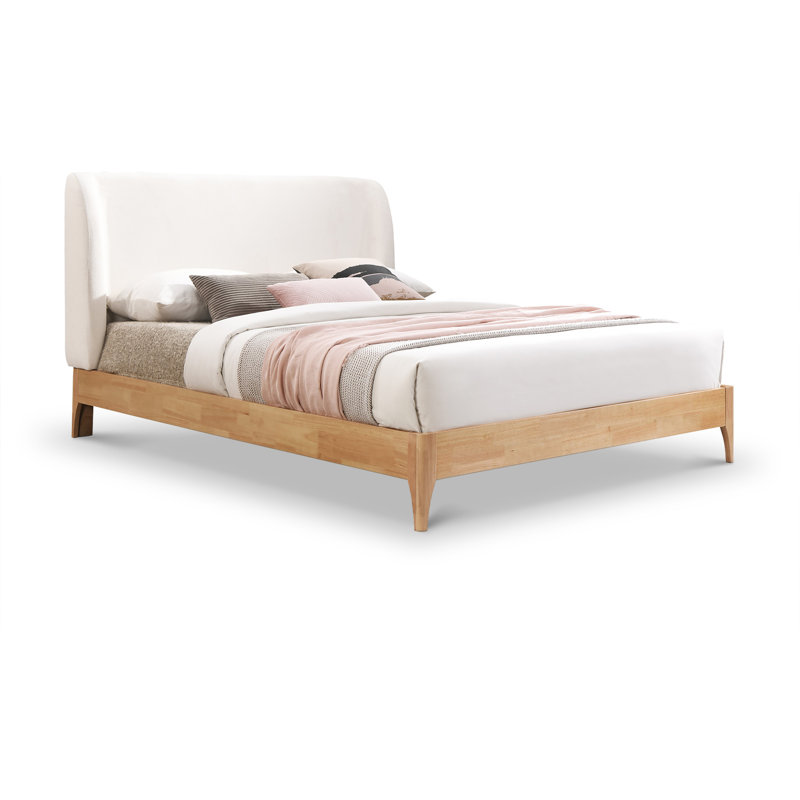 Lit à panneau tapissier Kahler, Tissu de polyester crème, Très grand