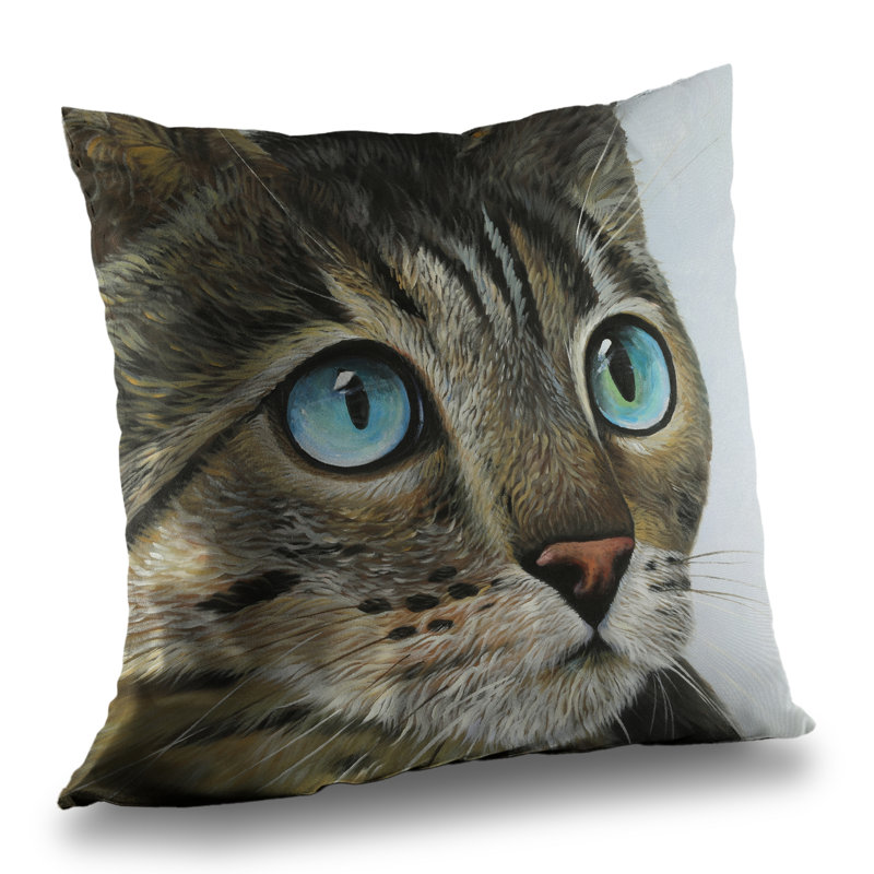 Curious Cat Portrait - Hyperrealist – Throw Pillow Cover Only, Double-Sided Print, Insert Not Included