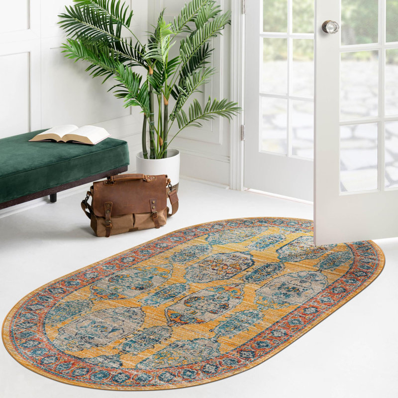 Tapis jaune Alkire, Ovale 7 pi 10 po x 10 pi 2 po