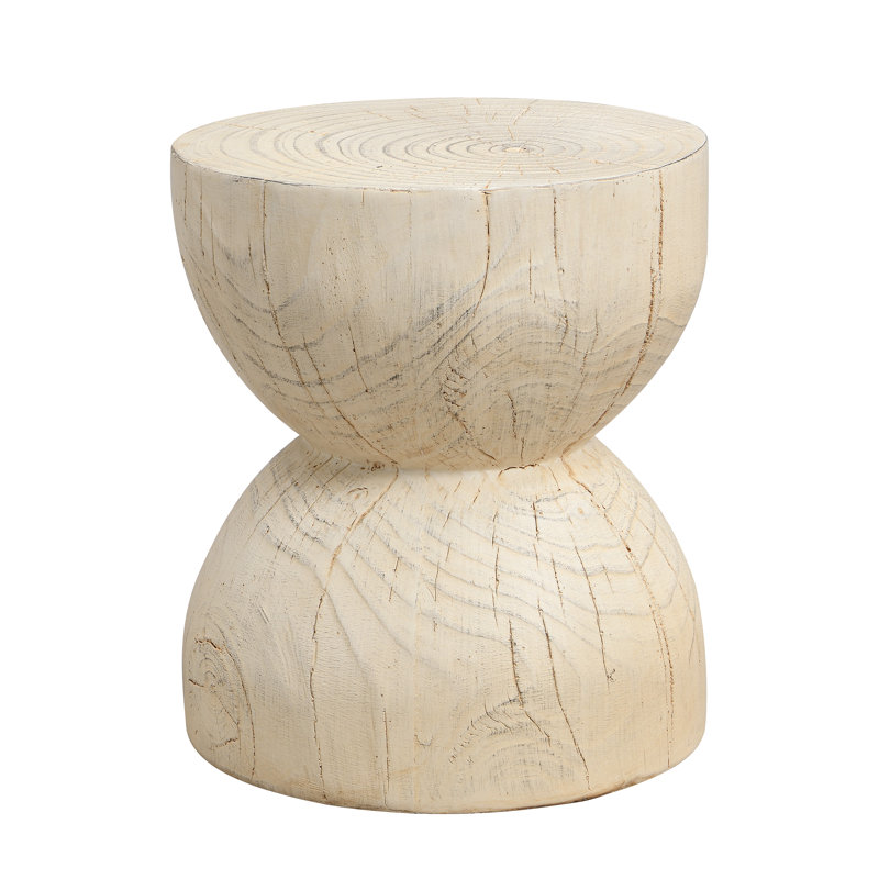 Alder Modern Rustic MGO Sculptural Side Table with Realistic Wood Grain Hourglass Design, Natural Wood
