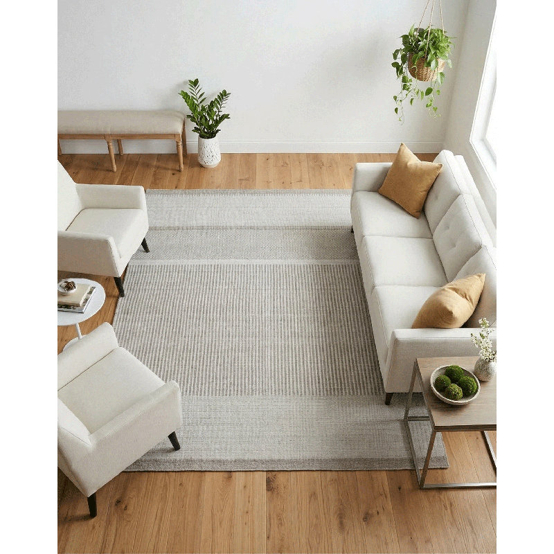Meraki 01 Handmade Cotton and Wool Checkered Area Rug, Rectangle 9' x 12'