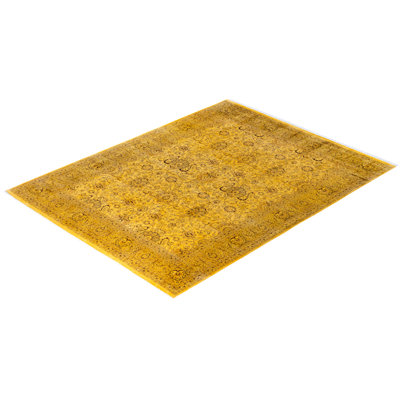 Tapis jaune contemporain en laine noué à la main Copes 8 pi 1 po x 10 pi 4 po