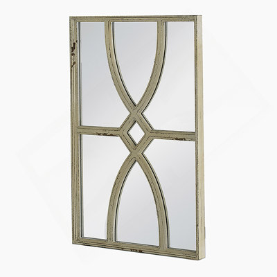 Rectangular Wooden Wall Mirrors With Distressed White Frame