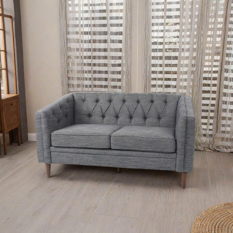 Luxurious Diamond-Stitched Button-Tufted Loveseat with Birch Wood Legs, Perfect for Contemporary and Comfortable Living Spaces.
