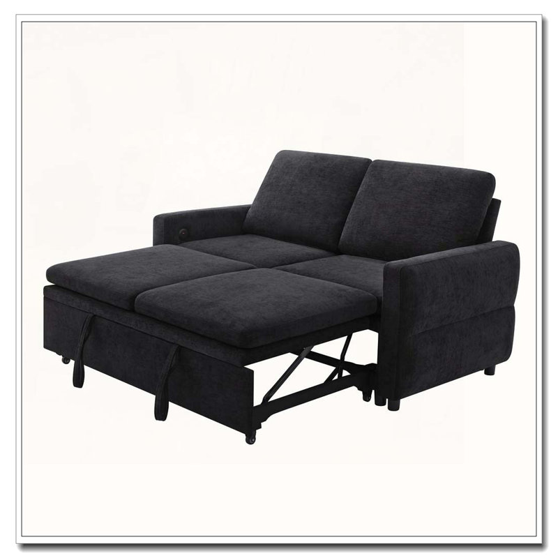 Canapé-lit convertible 62,75 po Canapé-lit avec dossier réglable et ports USB pour le salon, Noir