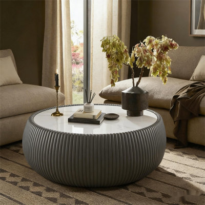 Table basse hybride en cuir et marbre