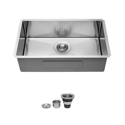 Évier à cuve unique encastré en acier inoxydable de calibre 16, 84 x 48 x 23 cm (33 x 19 x 9 po), bonde incluse, guide d'eau en forme de X pour un écoulement optimal, revêtement anticondensation, joint en caoutchouc de 3 mm, dimensions : 79 x 43 cm (31 x 17 po).