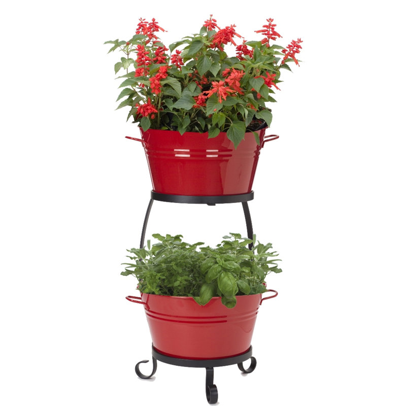 Verdi Metal Pot Planter, Red
