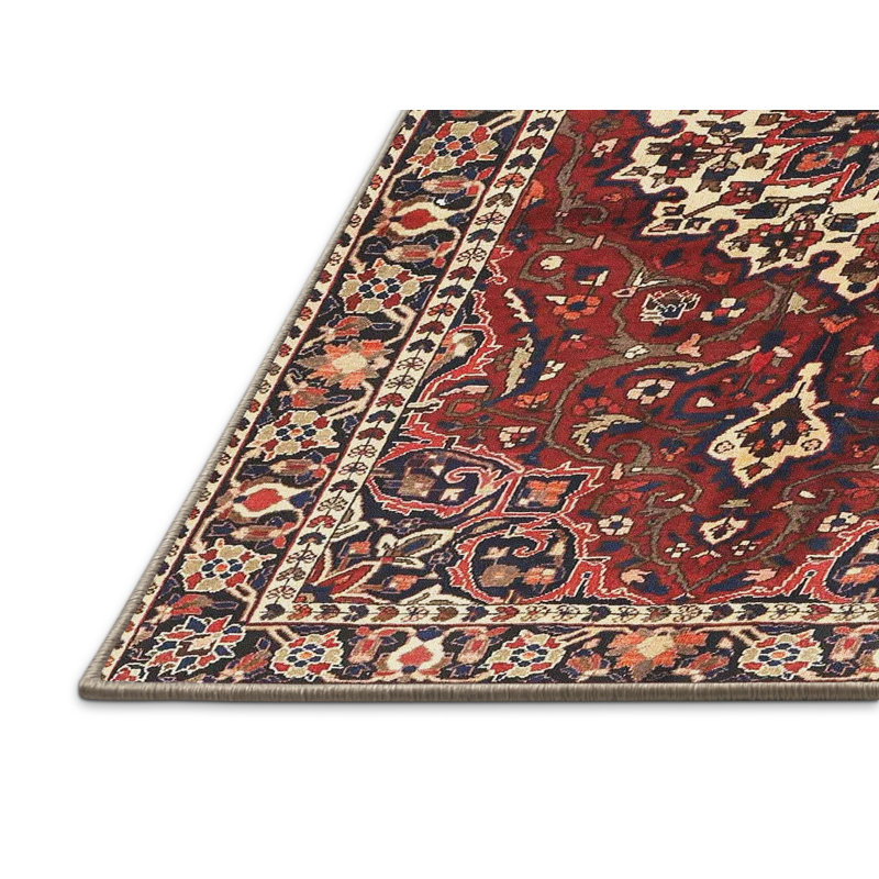 Tapis traditionnel rouge / noir, Rectangle 3 pi x 5 pi