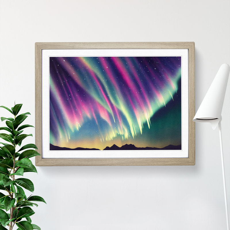 Watercolour Aurora Borealis Vol.5 - Single Picture Frame Print, Oak Framed, 46cm H x 64cm W x 2cm D