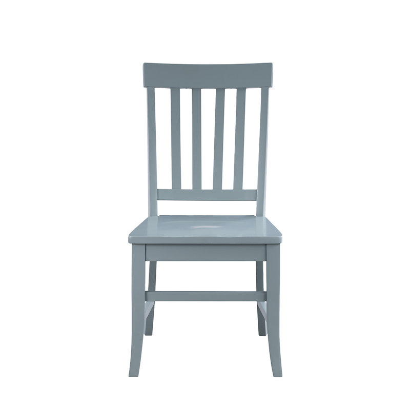 Slat Back Solid Wood Dining Chair in Light Blue Finish