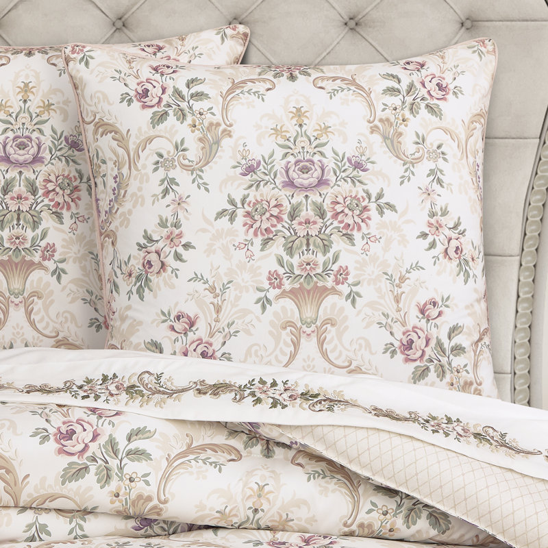 Blush Floral Polyester Euro Sham with Zipper Closure