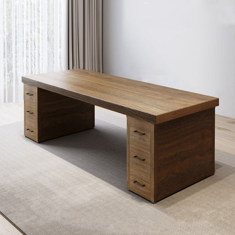 Bureau double caisson rectangulaire en bois massif avec tiroirs, H 29,53 po x l 78,74 po x P 31,5 po