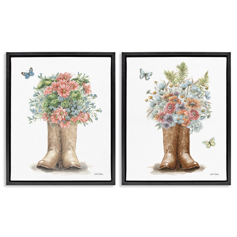 Ensemble de 2 toiles flottantes Wildflower, Cadre flottant noir, H 21 po x l 17 po