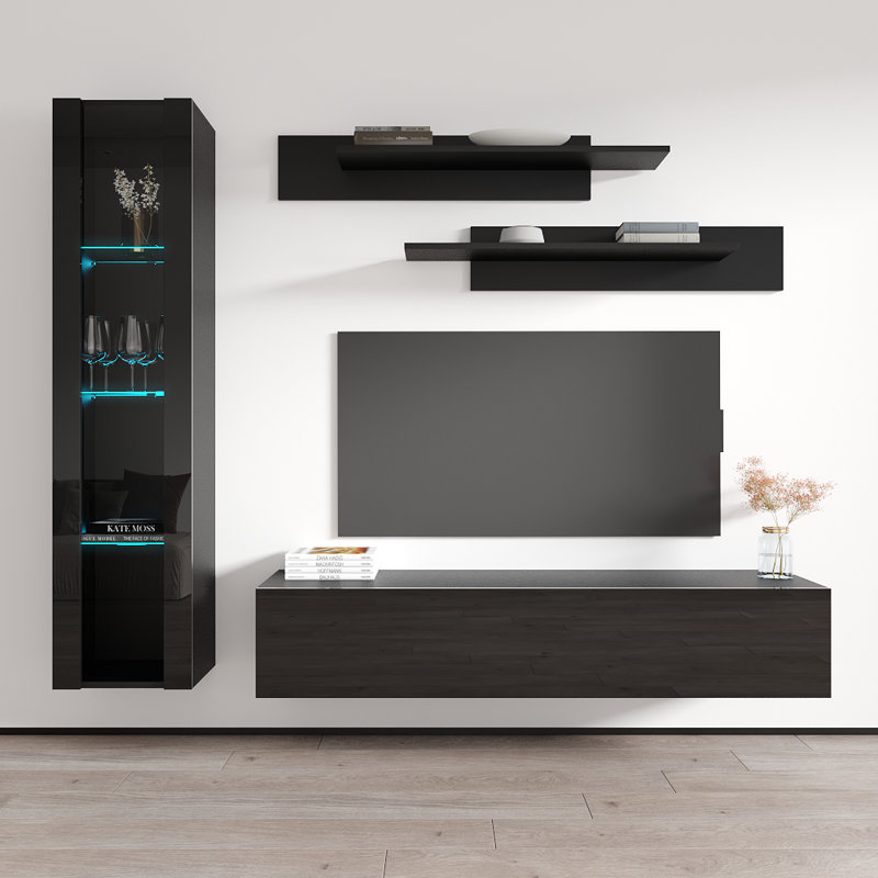 Meuble audio-vidéo flottant pour téléviseur de 88 po ou moins Wabasso, Noir