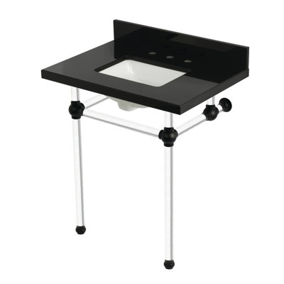 Kingston Brass KVPK30KASQ7 Templeton 30" Black Granite Console Sink With Acrylic Legs, Black Granite/Brushed Brass