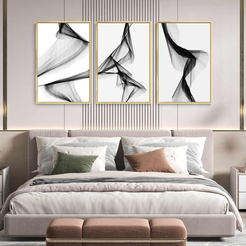 "Abstract Lines", art mural encadré en aluminium, H 16,3 po x l 36,3 po x P 1,65 po, Cadre doré