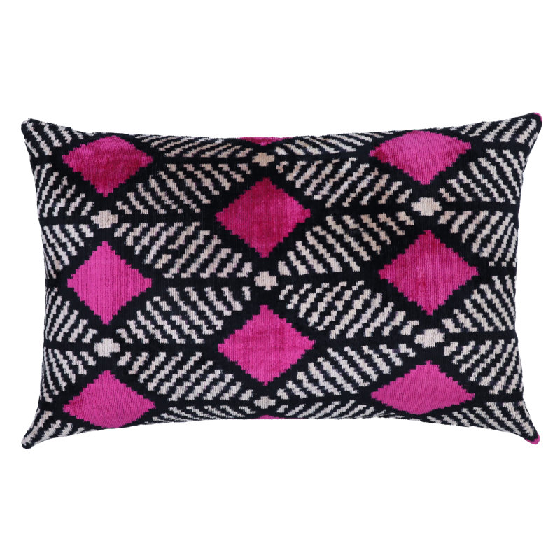 Housse et insert de coussin rectangulaire en soie / velours, Rose géométrique