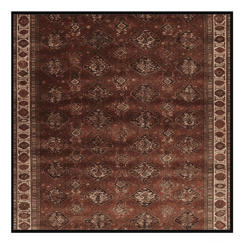 Tapis persan noir lavable à la machine, Carré 7 pi